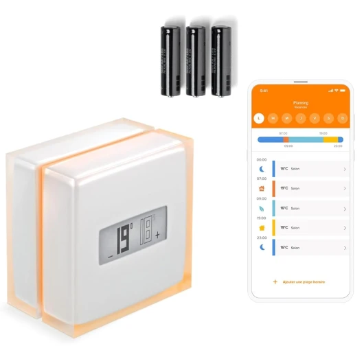 Netatmo Thermostat Connecté et Intelligent Économe en Énergie –WiFi- Réduisez Les Factures & Contrôlez Le Chauffage à Distance par Application, Compatible avec Les Chaudières Individuelles, NTH01-AMZ Thermostat (Amazon)