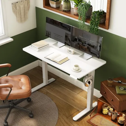 Glass Standing Desk with Drawers, 40 x 24 Inches Electric Height Adjustable Desk, Tempered Glass Top Stand Up Desks for Home and Office, White White 40 inch