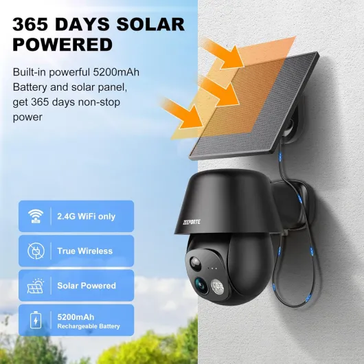 Solar Security Cameras Wireless Outdoor, 2K Pan/Tilt 360° View Solar/Battery Powered WiFi Cameras for Home Security with AI Motion Detection, Spotlight, 2-Way Audio, Siren, IP65, SD/Cloud Storage Wi-Fi