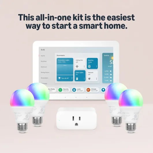 Smart Home Starter Kit - Includes Echo Hub, Amazon Smart Plug and 4 Amazon Basics Smart Bulbs, Designed for Alexa+