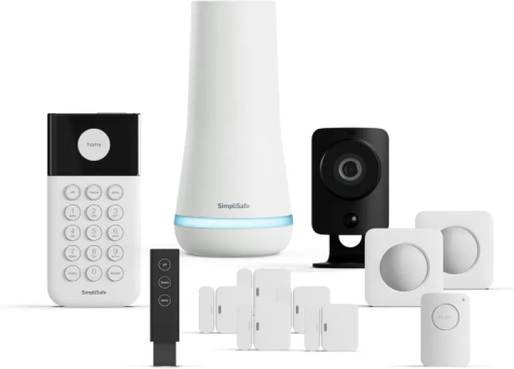 12 Piece Wireless Home Security System w/HD Camera - Optional 24/7 Professional Monitoring - No Contract - Compatible with Alexa and Google Assistant, White