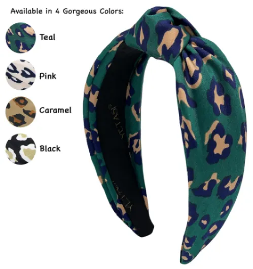 Leopard Satin Headbands for Women Designer Wearable All Day Head bands for Women's Hair are Chic - Green Knotted Headband is a Fashion Top Knot Cheetah Head band Girl Blue Green