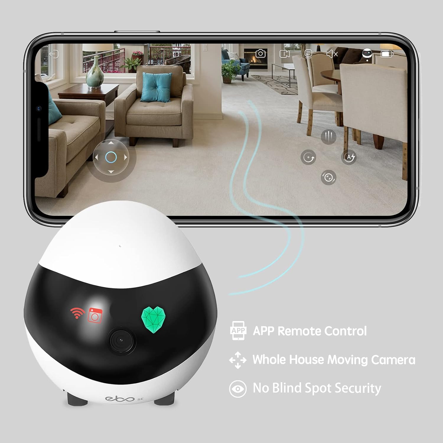 SE FamilyBot Home Camera Robot: 1080P Movable Pet Camera Indoor, Battery-Operated, Auto-Recharge, Night Vision, 2-Way Talk, Local Storage, APP Control