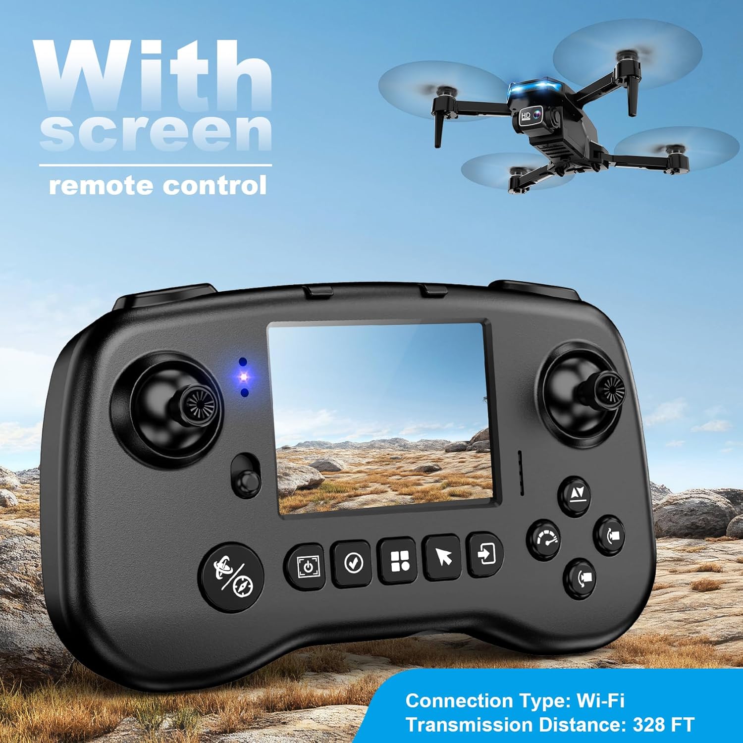 Drone with Camera - Drone with Screen on Controller for Beginners, Foldable Remote Control Quadcopter with Gesture Control, 3D Flip, One Key Start, Emergency Stop, 2 Batteries, Easier to use PK01 Screen Control Black-1