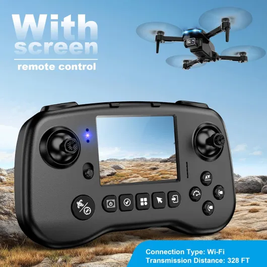 Drone with Camera - Drone with Screen on Controller for Beginners, Foldable Remote Control Quadcopter with Gesture Control, 3D Flip, One Key Start, Emergency Stop, 2 Batteries, Easier to use PK01 Screen Control Black-1