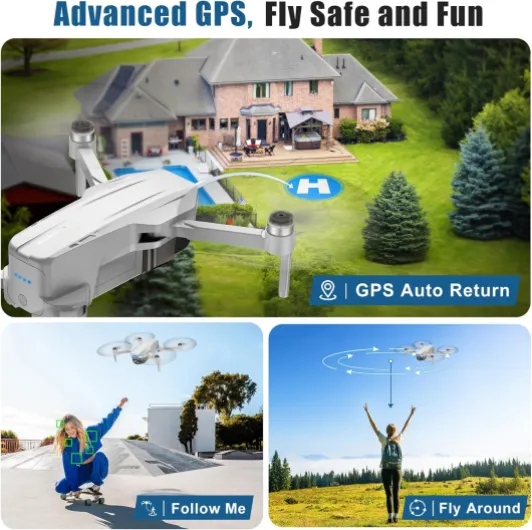 Drones with Camera for Adults 4K, GPS Auto Return, Waypoint Flight, Orbit Fly, GPS Follow, Gesture Control, Foldable Drone with Brushless Motor, 249g Light, 48 Mins Flight Time with 2 Batteries