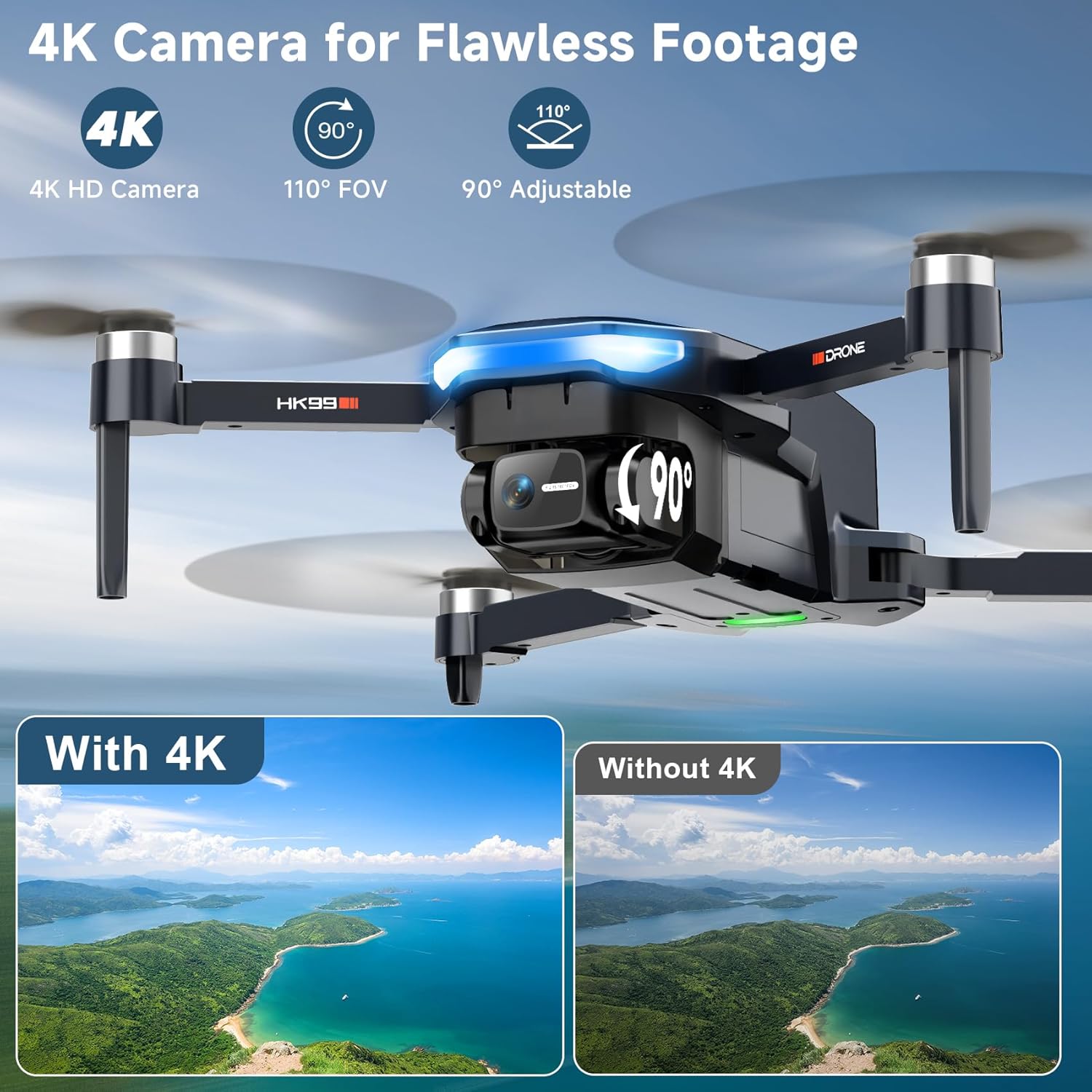 GPS Drone with 4K Camera for Adults, Foldable RC Quadcopter with 1312ft Range Video Transmission, 48 Mins Flight Time, Auto Return, Follow Me, Circle Fly, Waypoint Fly, Gesture Control Deep Gray