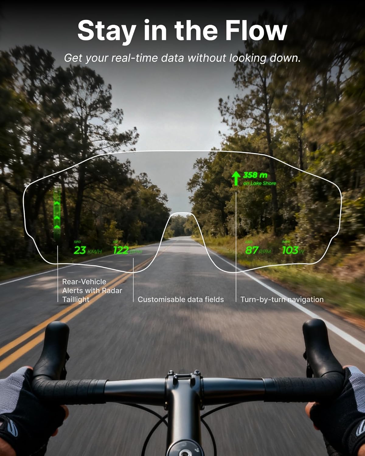 HUD Display Sports Glasses, for Cycling and Hiking, Smart AI/AR Sports Sunglasses, Real-Time Display, Smart Navigation, Proactive AI Alerts, Monitor Heart Rate, Speed Gold Combo
