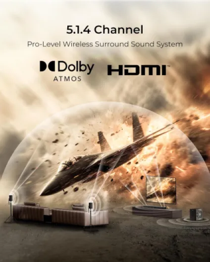 Skywave X50 5.1.4ch Wireless Surround Sound System for TV, 760W Professional Sound Bar w/Dolby Atmos, 2 Wireless Surround Speakers & 8" Subwoofer, GaN Amplifier, 4K HDR Pass-Through, HDMI eARC U422A