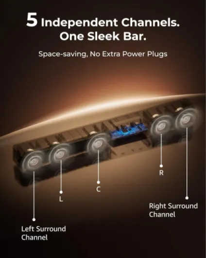 5.1CH Surround Sound Bar with Subwoofer, Dolby Atmos, VoiceMX, BassMX, APP, 300W Soundbar for Smart TV, Home Theater Surround Sound System for TV, BT 5.4, Poseidon M60 (2025 Model) U3721