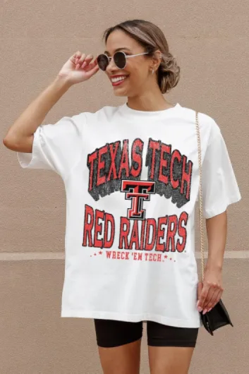 NCAA Women’s Oversized Graphic T-Shirt – Relaxed Fit Short Sleeve, Casual Game Day Top Large Texas Tech Red Raiders