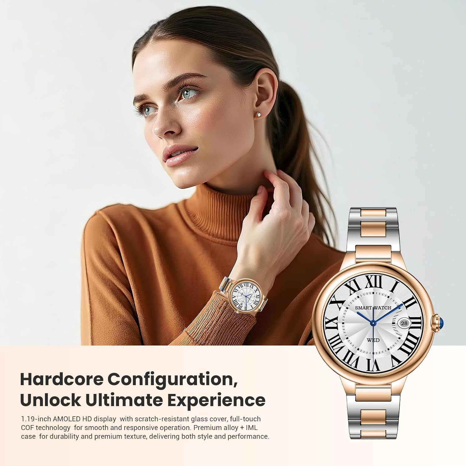 2026 Luxury Smart Watch for Women, 1.19" AMOLED Display, DA GPT Smartwatch, Heart Rate, Sleep Monitor, 107 Sports Modes Fitness Tracker, Compatible with iOS & Android Gold