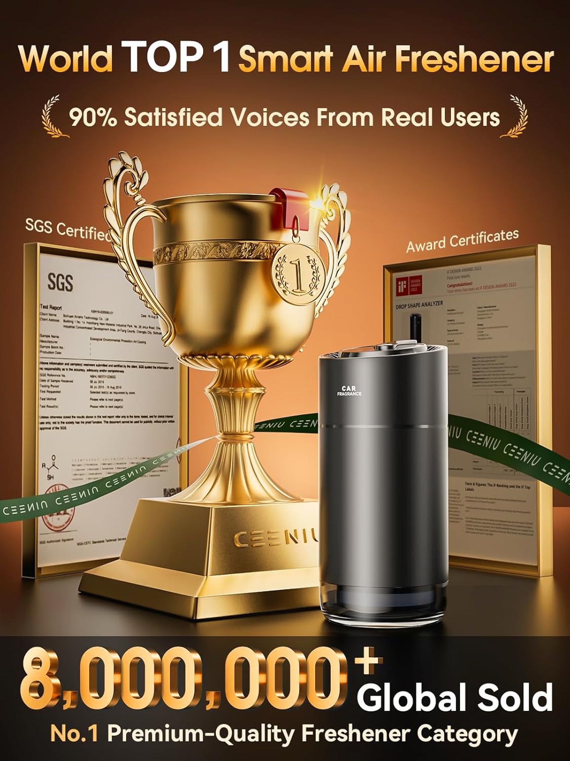 Smart Car Air Fresheners, New Smell Experience By Ultrasonic Mist, Auto On/Off, Powerful Built-in Battery, Natural Fragrance, Adjustable Car freshener, Cologne Scent