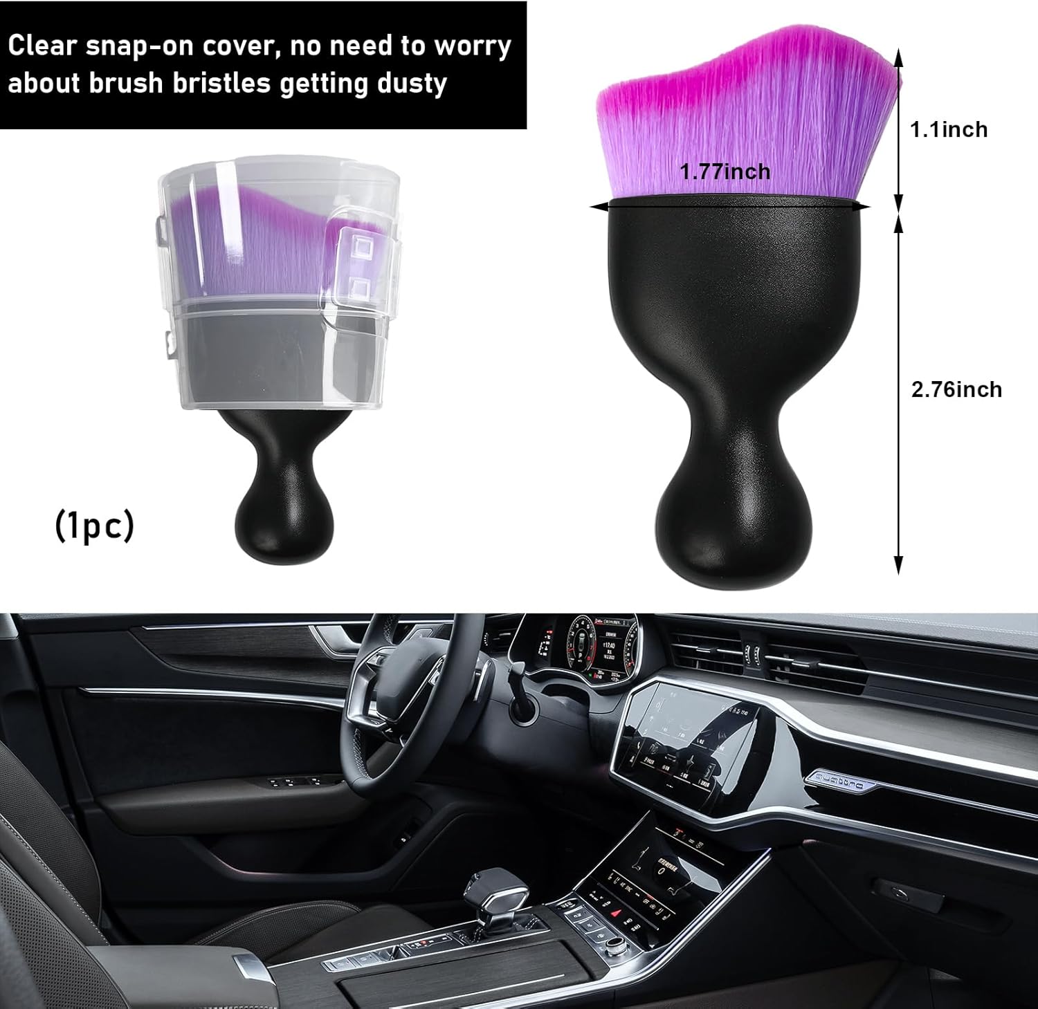 Ziciner Car Detailing Brush, Curved Soft Bristles Auto Removal Dust Collectors, Universal Vehicle Dashboard, Air Conditioner Vents etc Interior Cleaning Tool Accessories (Double Purple) Double Purple 1 PC
