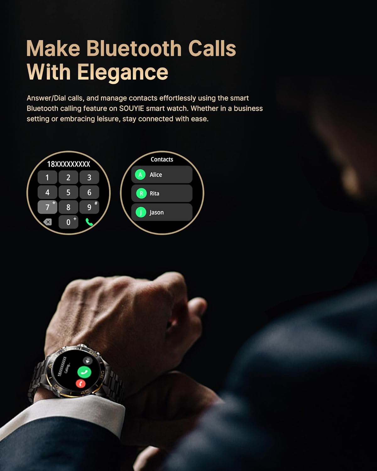 Smart Watch for Men Answer/Make Call for Android iPhone, 1.43" AMOLED HD Screen Mens Luxury Watch, 400mAh Heavy Duty Smartwatch Heart Rate Blood Oxygen Blood Pressure Sleep Monitor Pedometer, 2 Straps Black