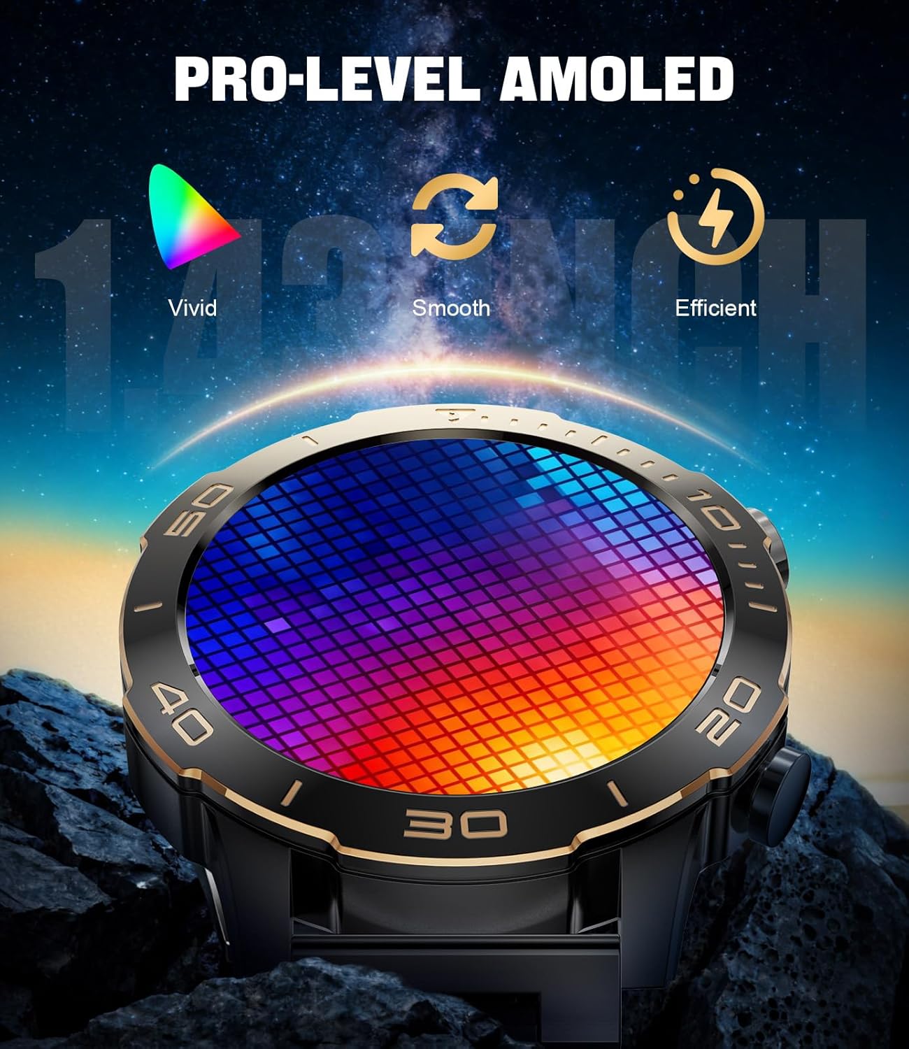 Smart Watches for Men Luxury for Android iPhone/50 Day Battery,Fitness Watch with Heart Rate/Blood Pressure/Sleep Monitor,Men's Smartwatch Amoled Display,100+ Sport Modes,IP68 Waterproof,Black, 40mm