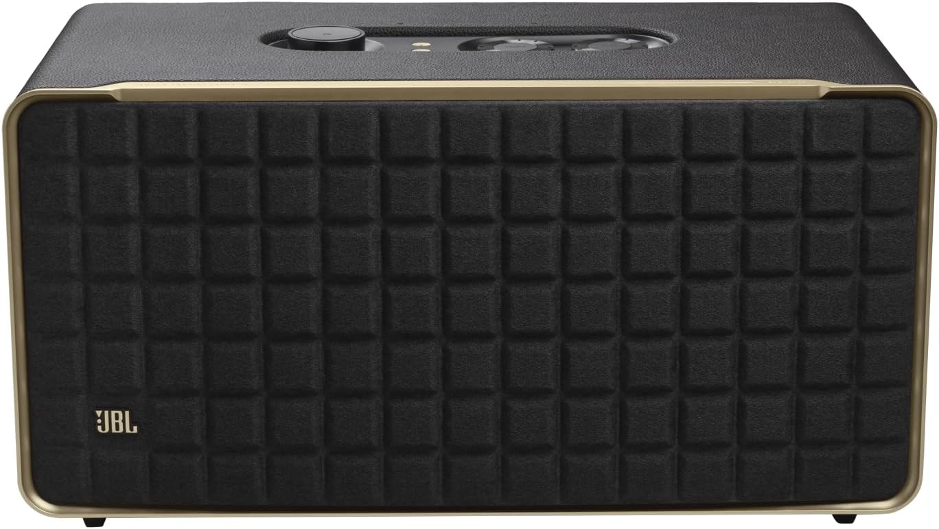 JBL Authentics 500 Enceinte Intelligente connectée Hi-Fidelity avec Wi-FI, Bluetooth et Assistants vocaux, Dolby Atmos, Design rétro, Noire, Prise Britannique (Type G)