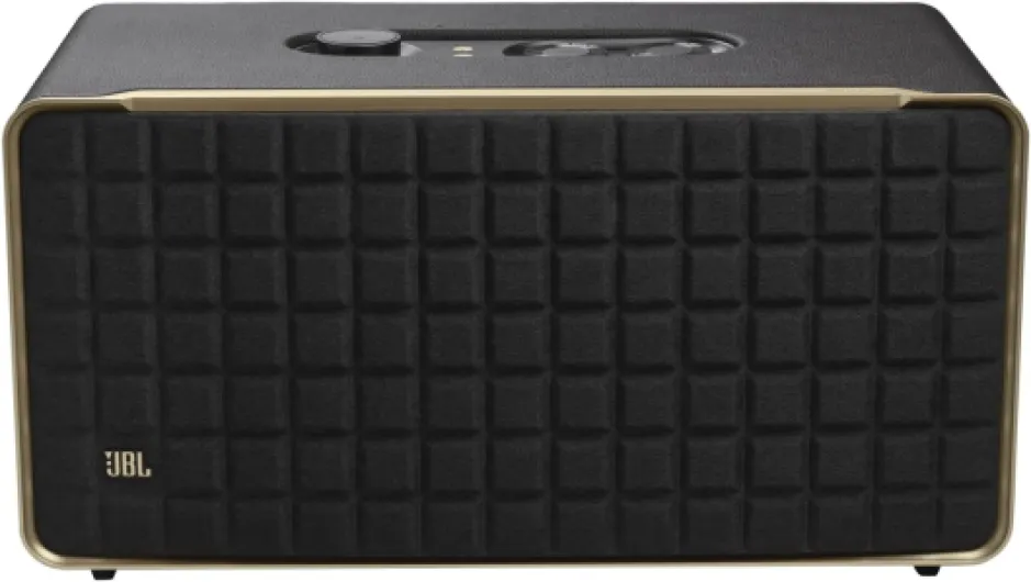 JBL Authentics 500 Enceinte Intelligente connectée Hi-Fidelity avec Wi-FI, Bluetooth et Assistants vocaux, Dolby Atmos, Design rétro, Noire, Prise Britannique (Type G)