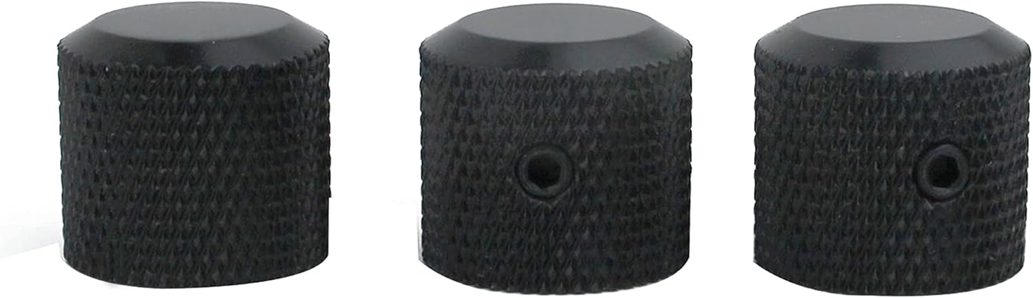 3Pcs Brass Potentiometer Control Knobs with 6mm(0.24”) Dia - Shaft Pot - High Grade Knurled Volume Tuning Audio Knob Replacement for Electric Guitar or Precision Bass - CNC Machined(Black)