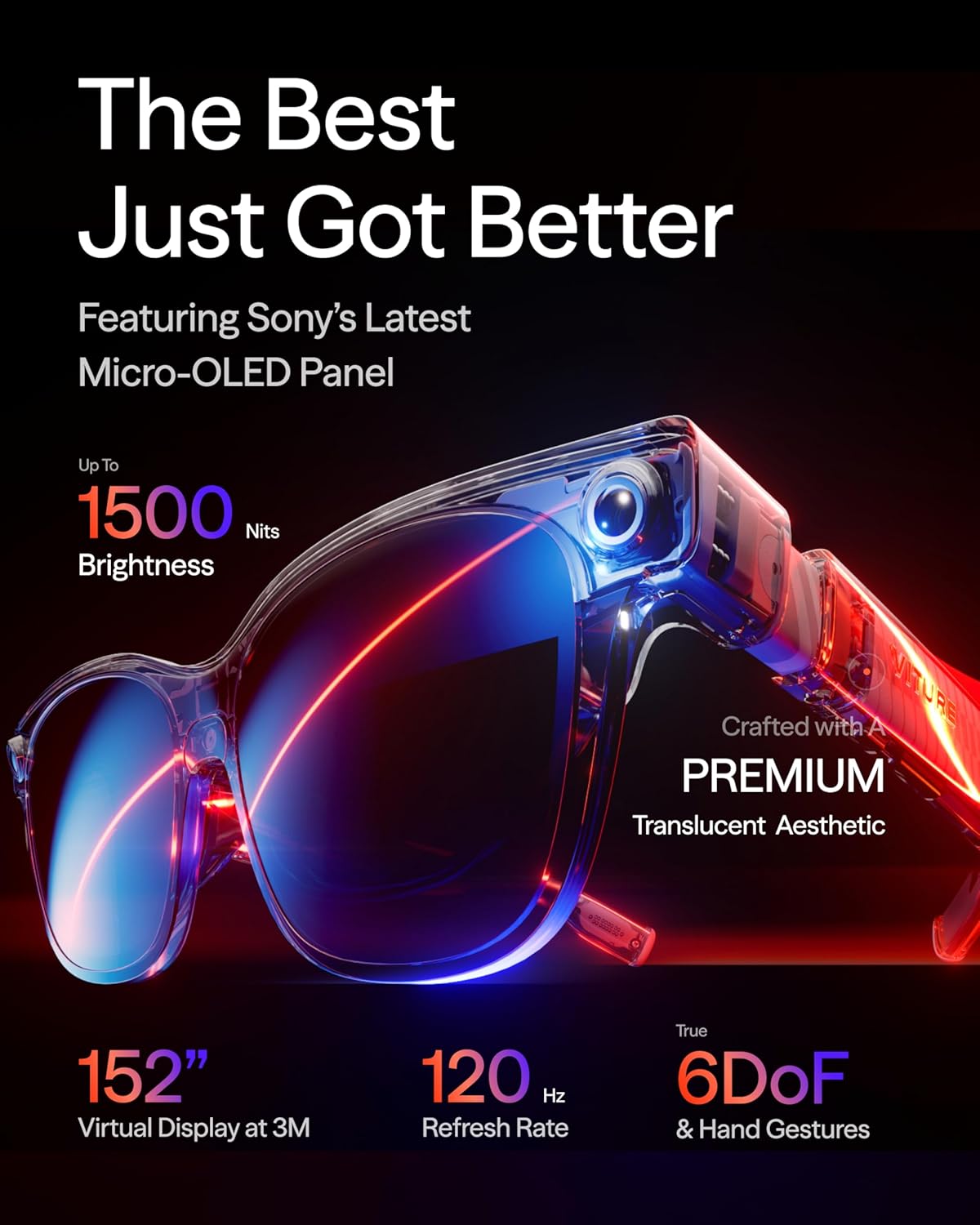 Luma Ultra XR Glasses, 152'' 1500 Nits 6DoF AR glass, 52° FOV, 2D to 3D, Electrochromic Film, Gaming Smart Glasses for iPhone 17/16/15 PS5 PS4 Switch 2 Android Mac PC
