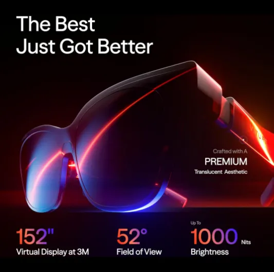 Luma Pro XR Glasses — 152” 1200p 120Hz Ultra Sharp Display, 52° FOV, Electrochromic Film, Harman Audio, AR Glasses for iPhone 17/16/15, Android, Mac, PC, Steam Deck, Switch 2-Large