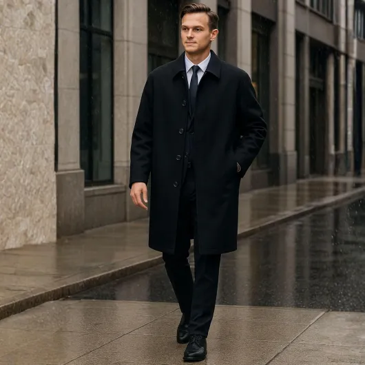 Zach Men’s Wool Blend Overcoat – Knee-Length Trench Coat, Runs Large for Layering Over Suits or Sweaters X-Large Black