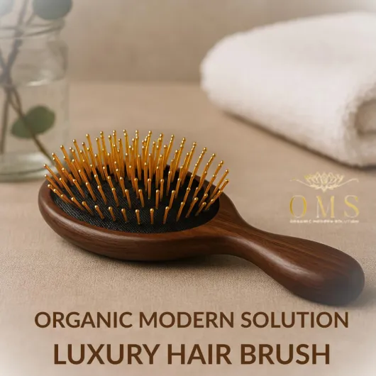 Luxury Styling Hair Brush, Gold Plated Steel Bristles, Walnut Wood Handle, 9x3.5 Inch, Scalp Massage, Gua Sha, Detangling, Reduces Breakage
