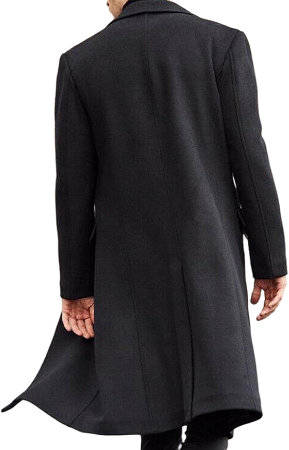 Men's Casual Trench Coat Slim Fit Notched Collar Long Jacket Overcoat Single Breasted Pea Coat wih Pockets Small Black
