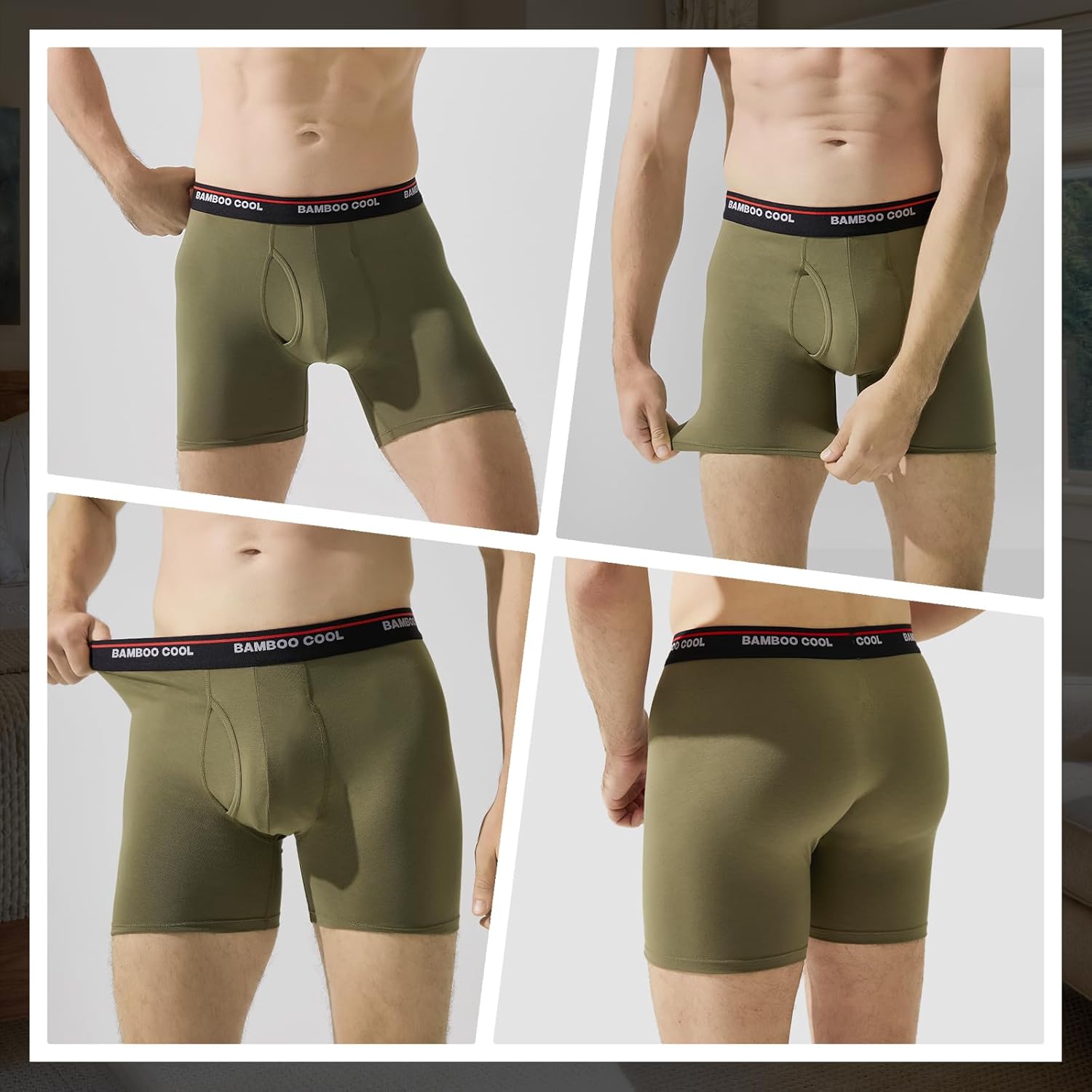 Men's Underwear Boxer Briefs Fly with Built-in 3D Pouch Comfortable Cool Underwear for Men 4 Pack Medium D-rock Gray/Army Green/Dark Blue/Navy Blue(4 Pack)