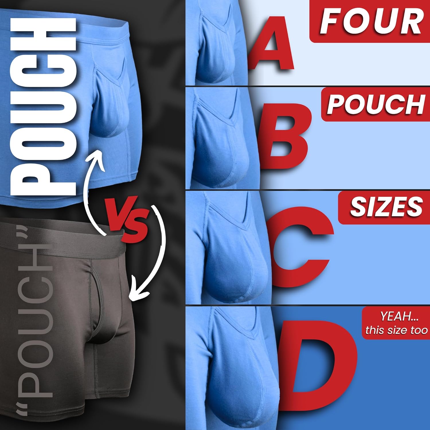 Real Men Natural Modal Pouch Boxer Briefs - ABCD Custom Pouch Size - Waist XS-5XL D Pouch Large 3pk 7in Black/Cyan/Gray