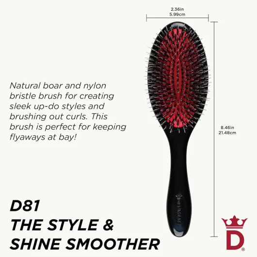 Denman Boar Bristle Hair Brush – Smoothing & Shine Enhancing for Slick Back Styles, Curl Defining & Detangling - Hairbrush with Natural Bristles for all Hair Types for Women & Men Black Medium (Pack of 1)