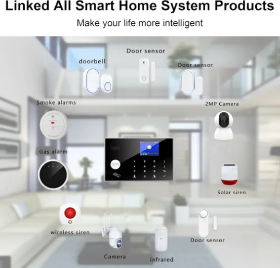 Wireless Home Alarm System, 13pcs GSM SMS 2G WiFi Full Burglar Alarm System, Siren Alarm with PIR, Door Window Sensor, Camera, Remote Control for Apartment, Garage, Office G30-2G-EB008