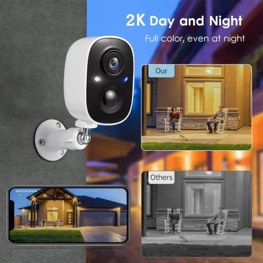 Security Cameras Wireless Outdoor 4 Pack, 2K Battery Powered Cameras for Home Security, Color Night Vision, Motion Detection, 2-Way Talk, IP65 Waterproof, Remote Access, Cloud/SD Storage White 4 Count Standard (Pack of 1)